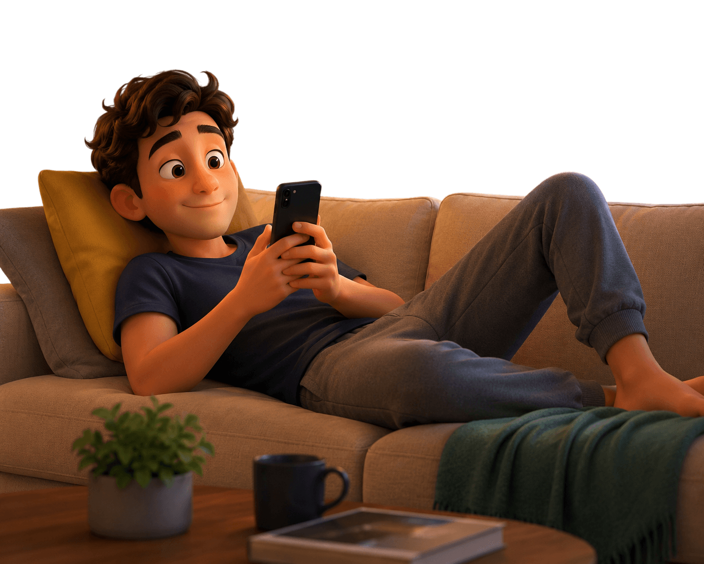 Cliente RedeSul relaxando e navegando com internet fibra óptica